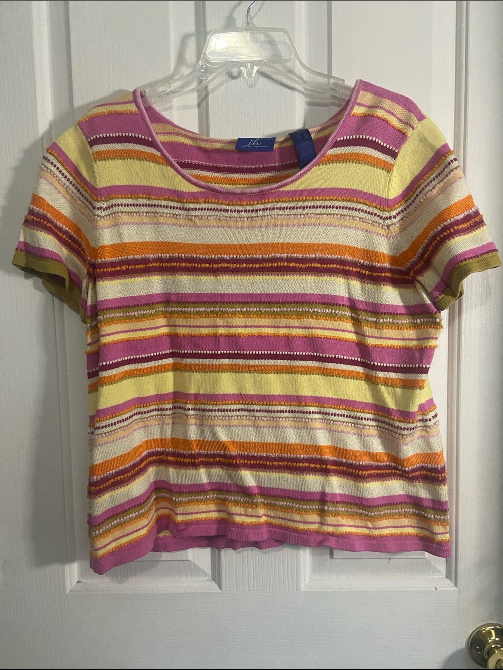 JH Collectibles Short Sleeve Striped Tee — Yellow, Pink & Orange